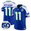 Seattle Seahawks Smith-Njigba 50th Anniversary Patch Vapor Limited Jersey - All Stitched - Royal Alternate