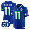 Seattle Seahawks Smith-Njigba 50th Anniversary Patch Vapor Limited Jersey - All Stitched - Royal
