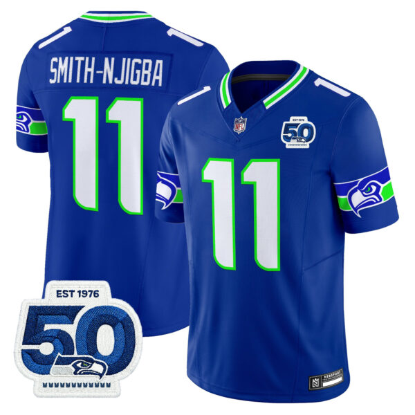 Seattle Seahawks Smith-Njigba 50th Anniversary Patch Vapor Limited Jersey - All Stitched - Royal