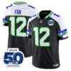 Seattle Seahawks 12th Fan 50th Anniversary Patch Vapor Limited Jersey - All Stitched - Black Alternate