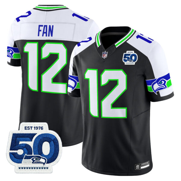 Seattle Seahawks 12th Fan 50th Anniversary Patch Vapor Limited Jersey - All Stitched - Black Alternate