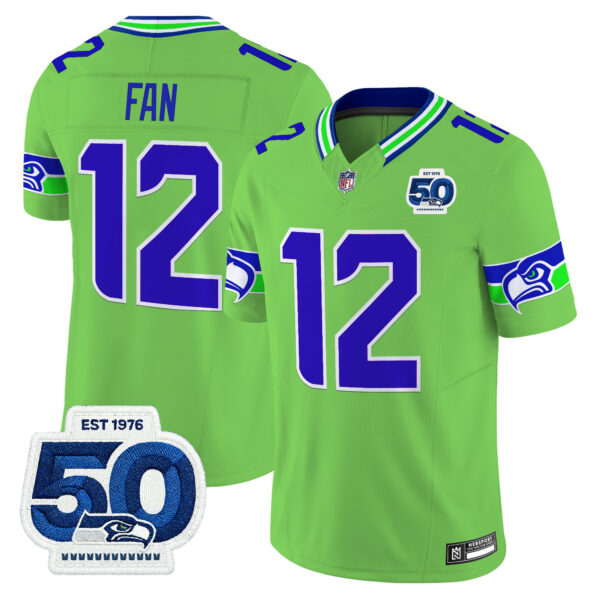 Seattle Seahawks 12th Fan 50th Anniversary Patch Vapor Limited Jersey - All Stitched - Green