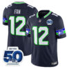 Seattle Seahawks 12th Fan 50th Anniversary Patch Vapor Limited Jersey - All Stitched - Navy