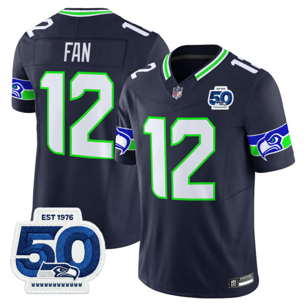 Seattle Seahawks 12th Fan 50th Anniversary Patch Vapor Limited Jersey - All Stitched - Navy