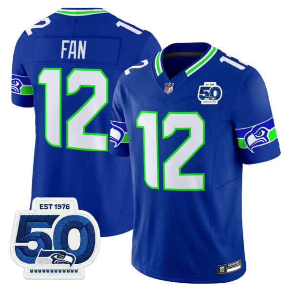 Seattle Seahawks 12th Fan 50th Anniversary Patch Vapor Limited Jersey - All Stitched - Royal