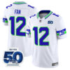 Seattle Seahawks 12th Fan 50th Anniversary Patch Vapor Limited Jersey - All Stitched - White