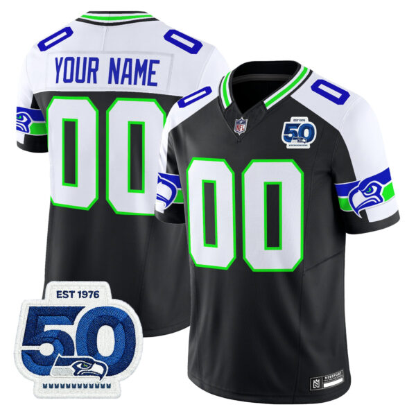 Seattle Seahawks 50th Anniversary Patch Vapor Limited Custom Jersey - All Stitched - Black Alternate