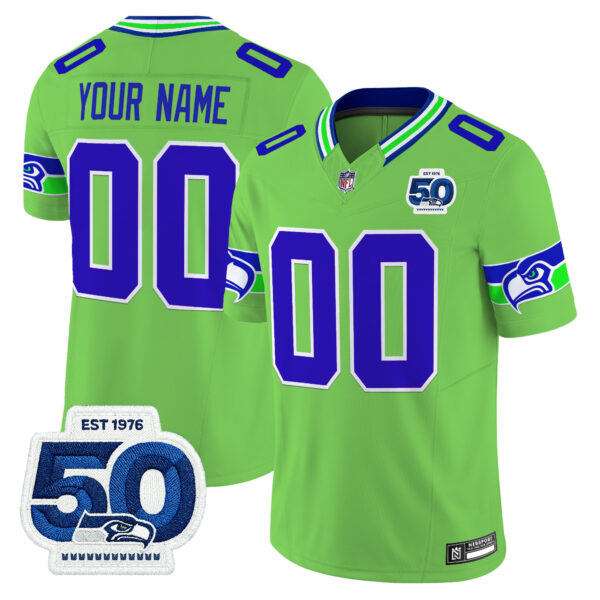 Seattle Seahawks 50th Anniversary Patch Vapor Limited Custom Jersey - All Stitched - Green