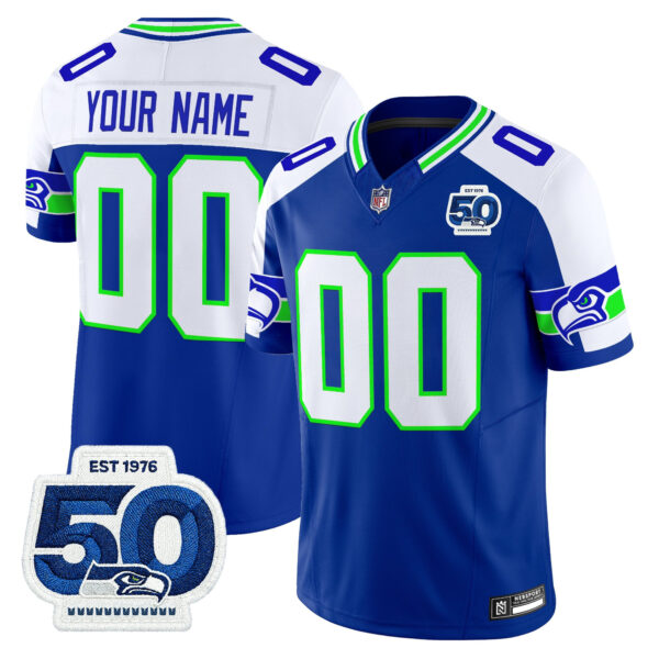 Seattle Seahawks 50th Anniversary Patch Vapor Limited Custom Jersey - All Stitched - Royal Alternate