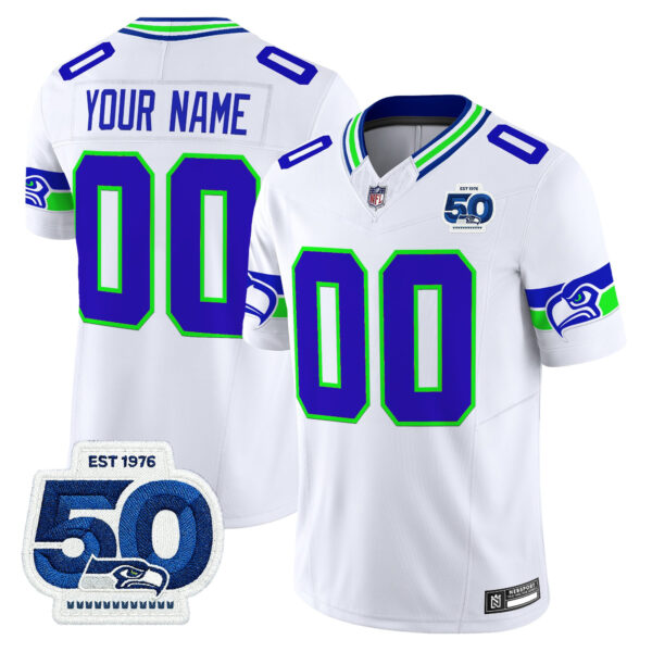 Seattle Seahawks 50th Anniversary Patch Vapor Limited Custom Jersey - All Stitched - White