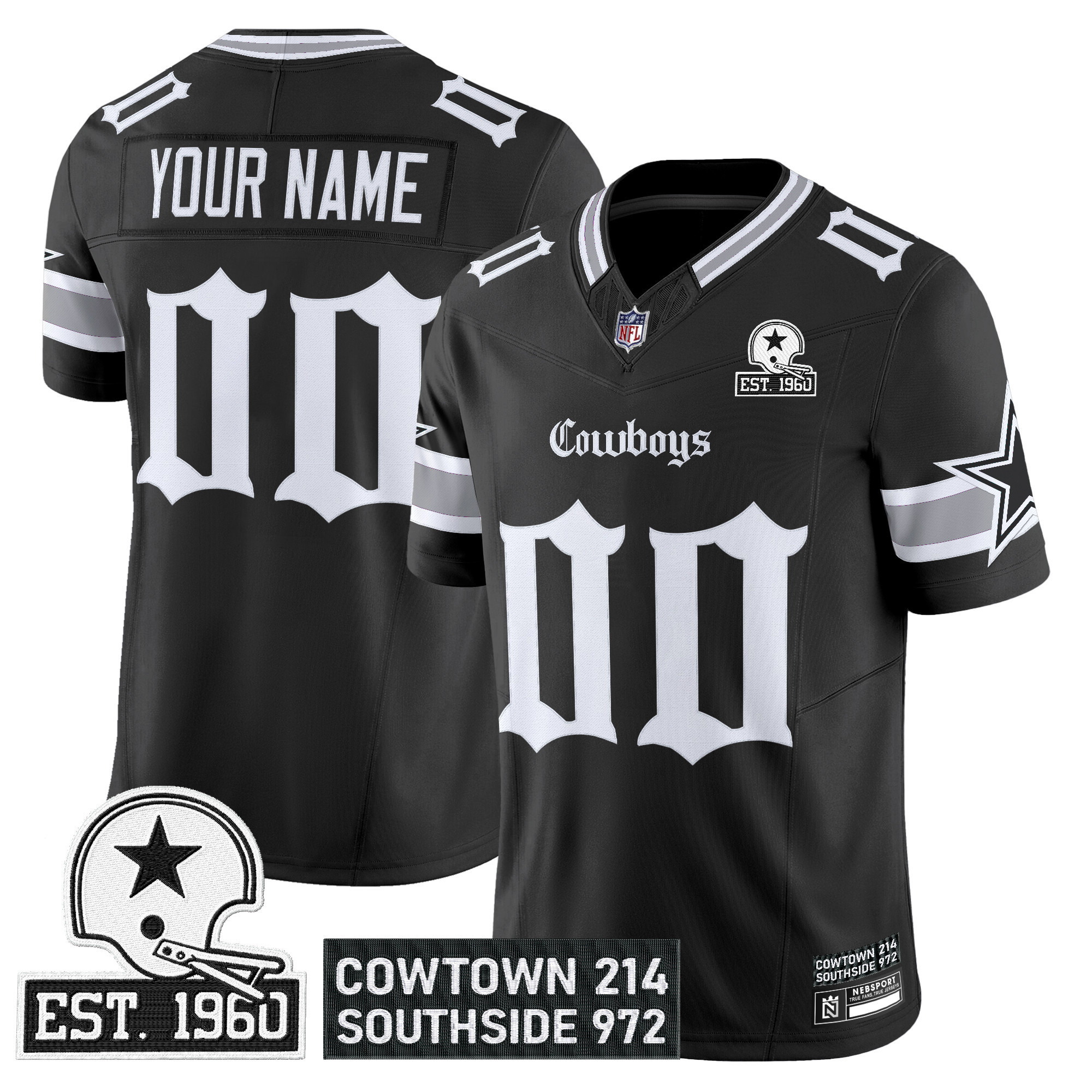 Dallas Cowboys 'Gothic Lone Star Edition' Vapor Limited Custom Jersey - All Stitched - Black
