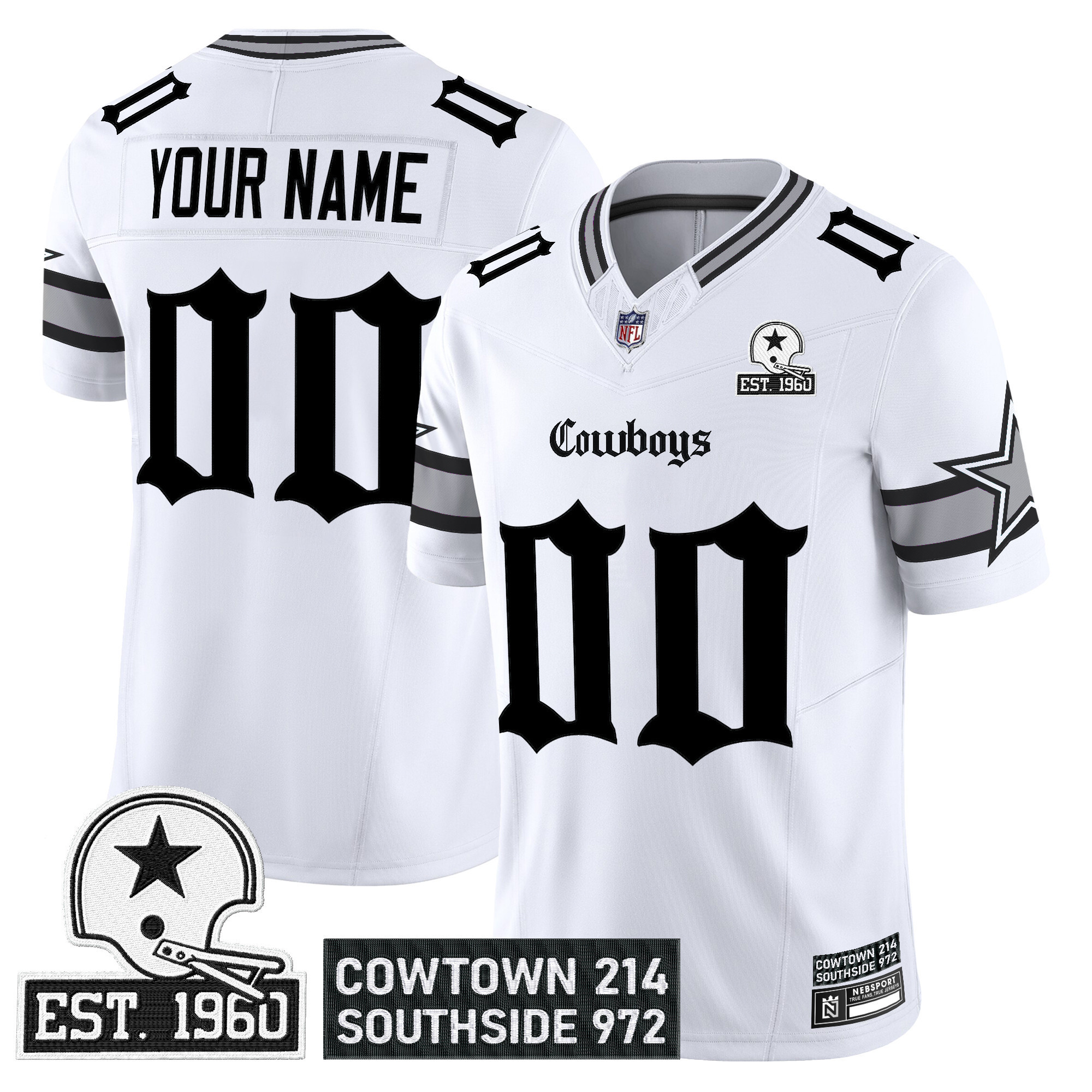 Dallas Cowboys 'Gothic Lone Star Edition' Vapor Limited Custom Jersey - All Stitched - White