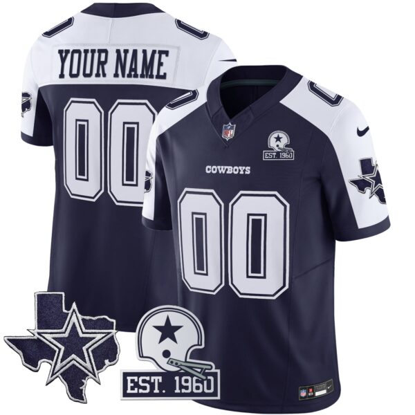 Dallas Cowboys Throwback Texas Patch Vapor Limited Custom Jersey - All Stitched - Alternate Navy