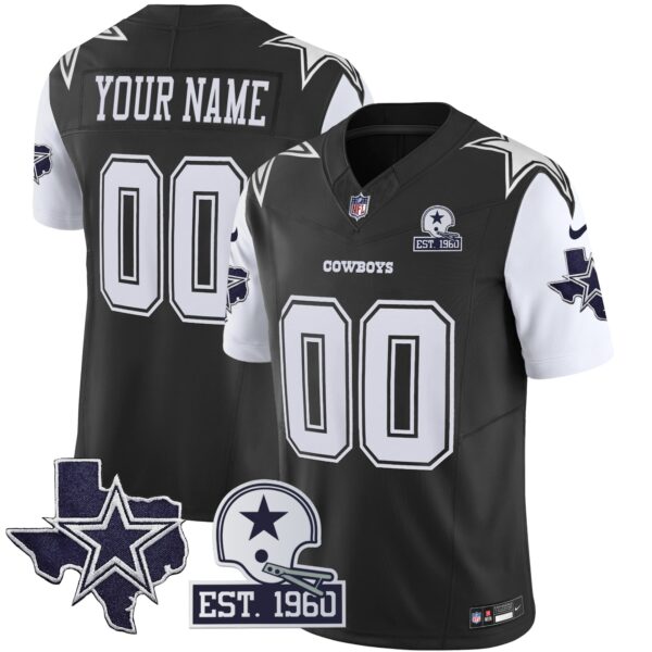 Dallas Cowboys Throwback Texas Patch Vapor Limited Custom Jersey - All Stitched - Black