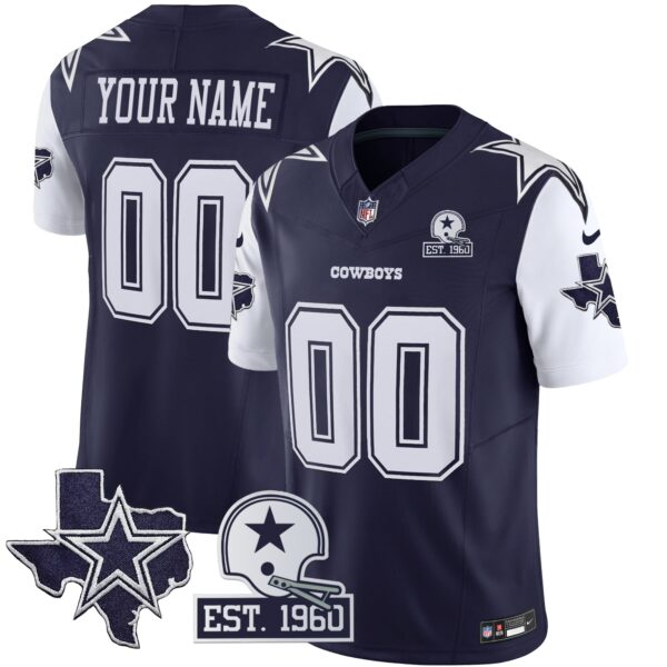 Dallas Cowboys Throwback Texas Patch Vapor Limited Custom Jersey - All Stitched - Navy