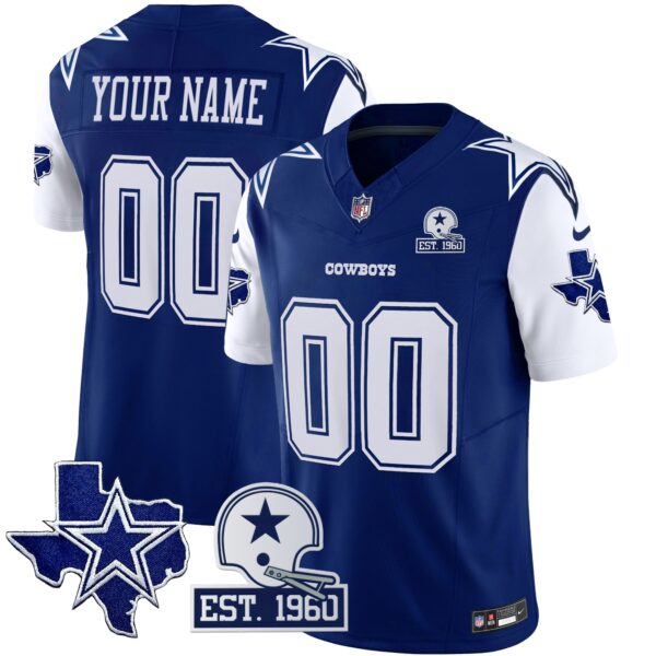 Dallas Cowboys Throwback Texas Patch Vapor Limited Custom Jersey - All Stitched - Royal