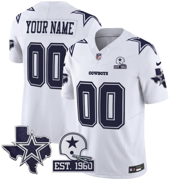 Dallas Cowboys Throwback Texas Patch Vapor Limited Custom Jersey - All Stitched - White