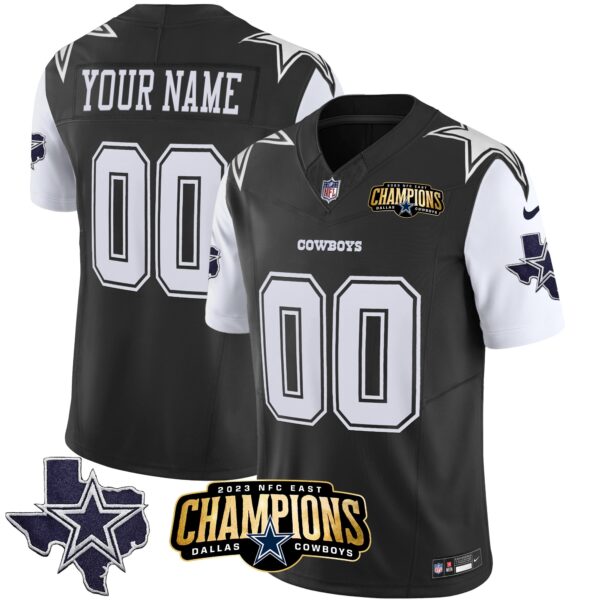 Dallas Cowboys 2023 NFC East Champions Patch Vapor Custom Jersey - All Stitched - Black