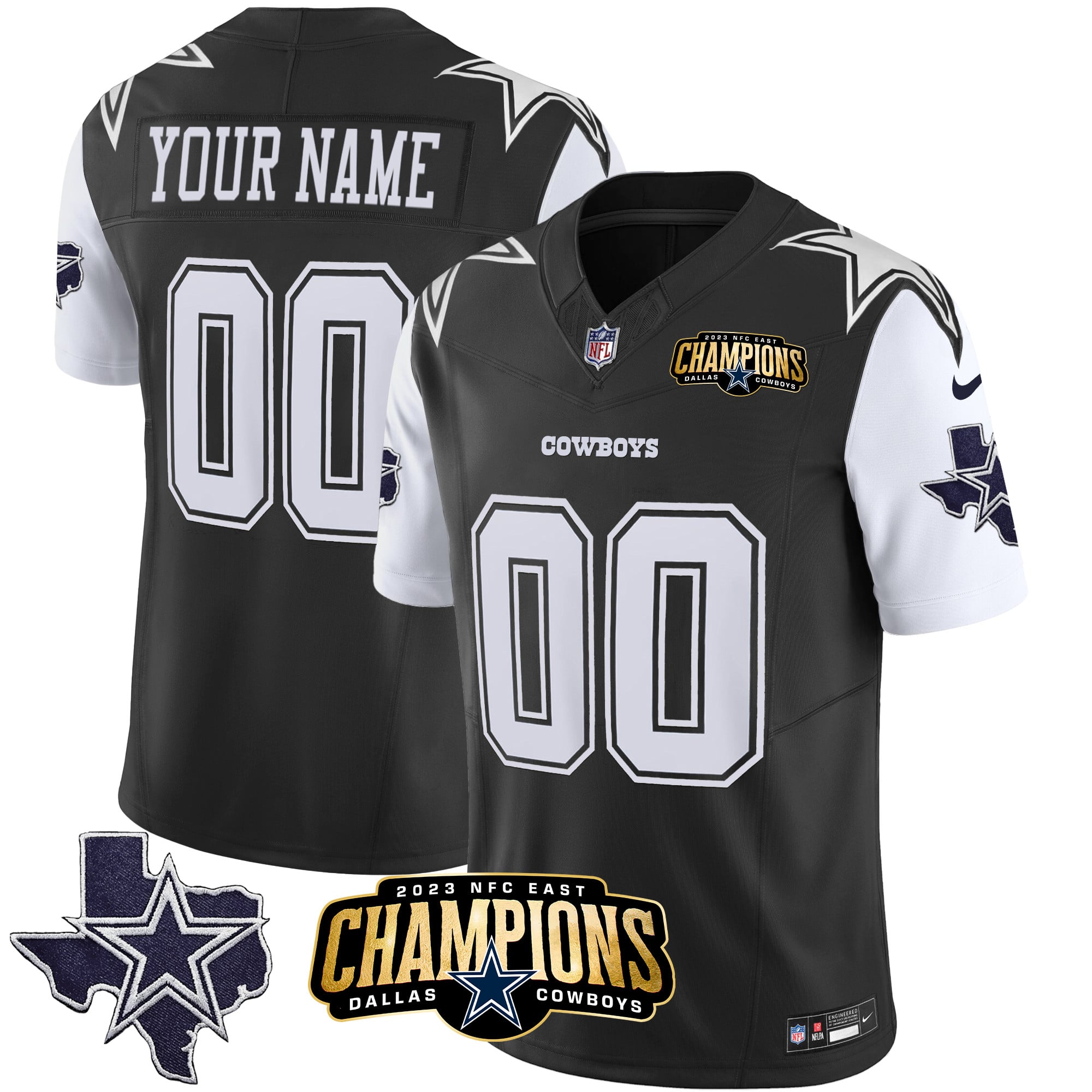 Dallas Cowboys 2023 NFC East Champions Patch Vapor Custom Jersey - All Stitched - Black