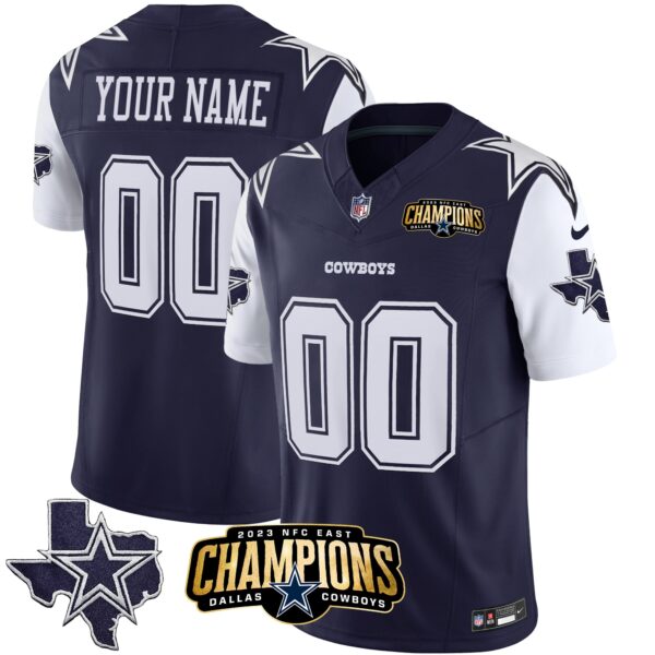 Dallas Cowboys 2023 NFC East Champions Patch Vapor Custom Jersey - All Stitched - Navy