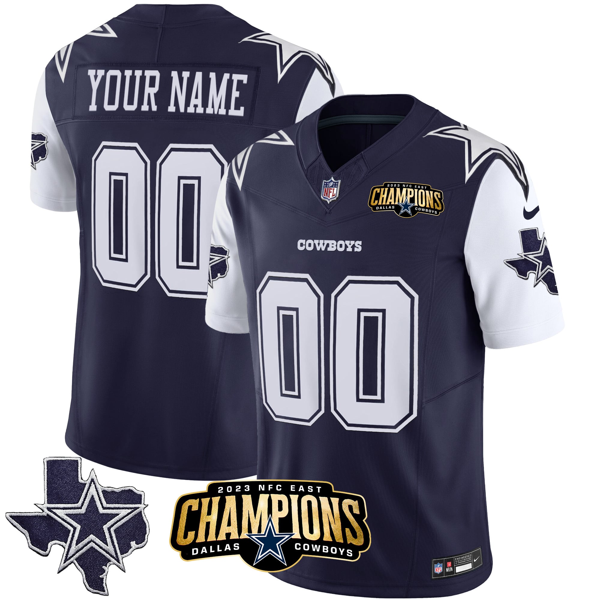Dallas Cowboys 2023 NFC East Champions Patch Vapor Custom Jersey - All Stitched - Navy