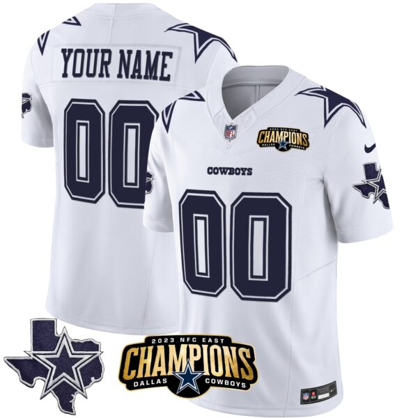 Dallas Cowboys 2023 NFC East Champions Patch Vapor Custom Jersey - All Stitched - White