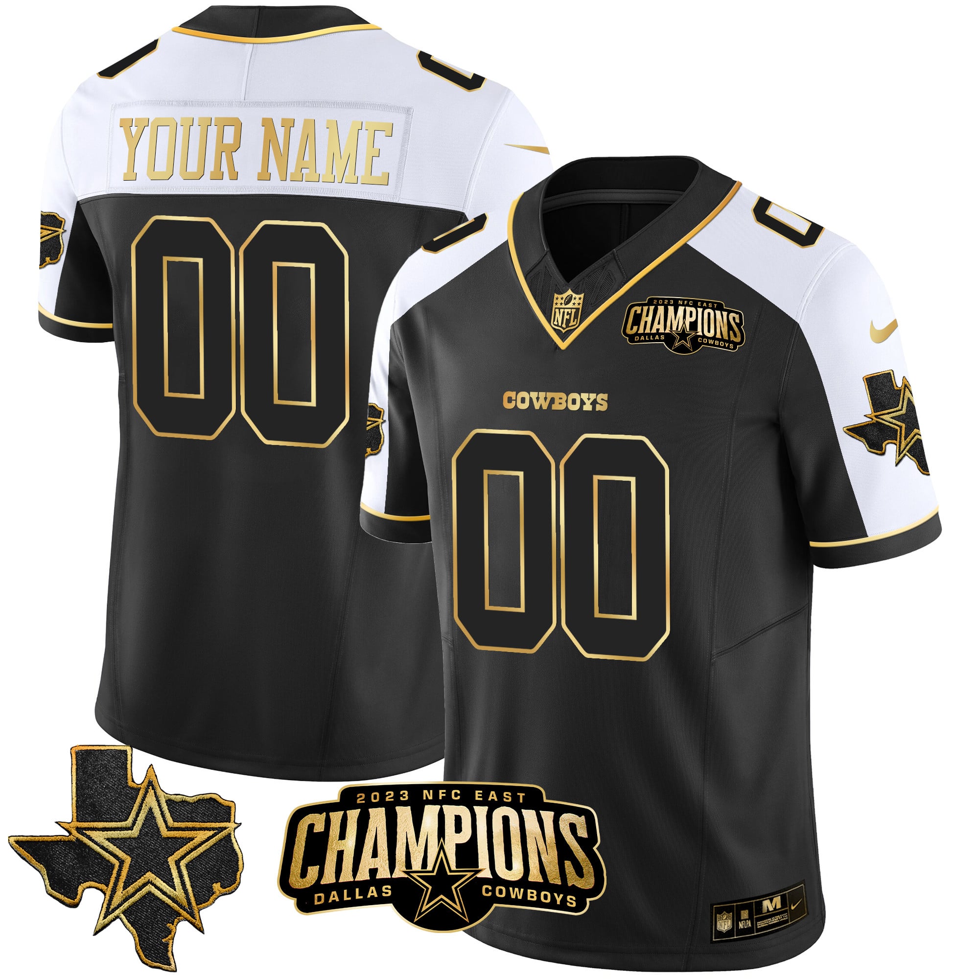 Dallas Cowboys 2023 NFC East Champions Patch Gold Vapor Custom Jersey - All Stitched - Alternate Gold