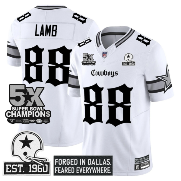 Dallas Cowboys CeeDee Lamb 'Gothic Lone Star Edition' 5x Champions Patch Vapor Limited Jersey - All Stitched - White