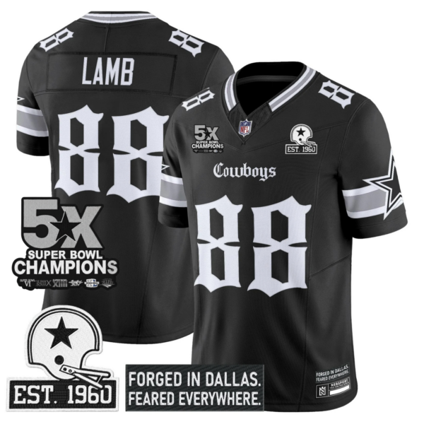 Dallas Cowboys CeeDee Lamb 'Gothic Lone Star Edition' 5x Champions Patch Vapor Limited Jersey - All Stitched - Black