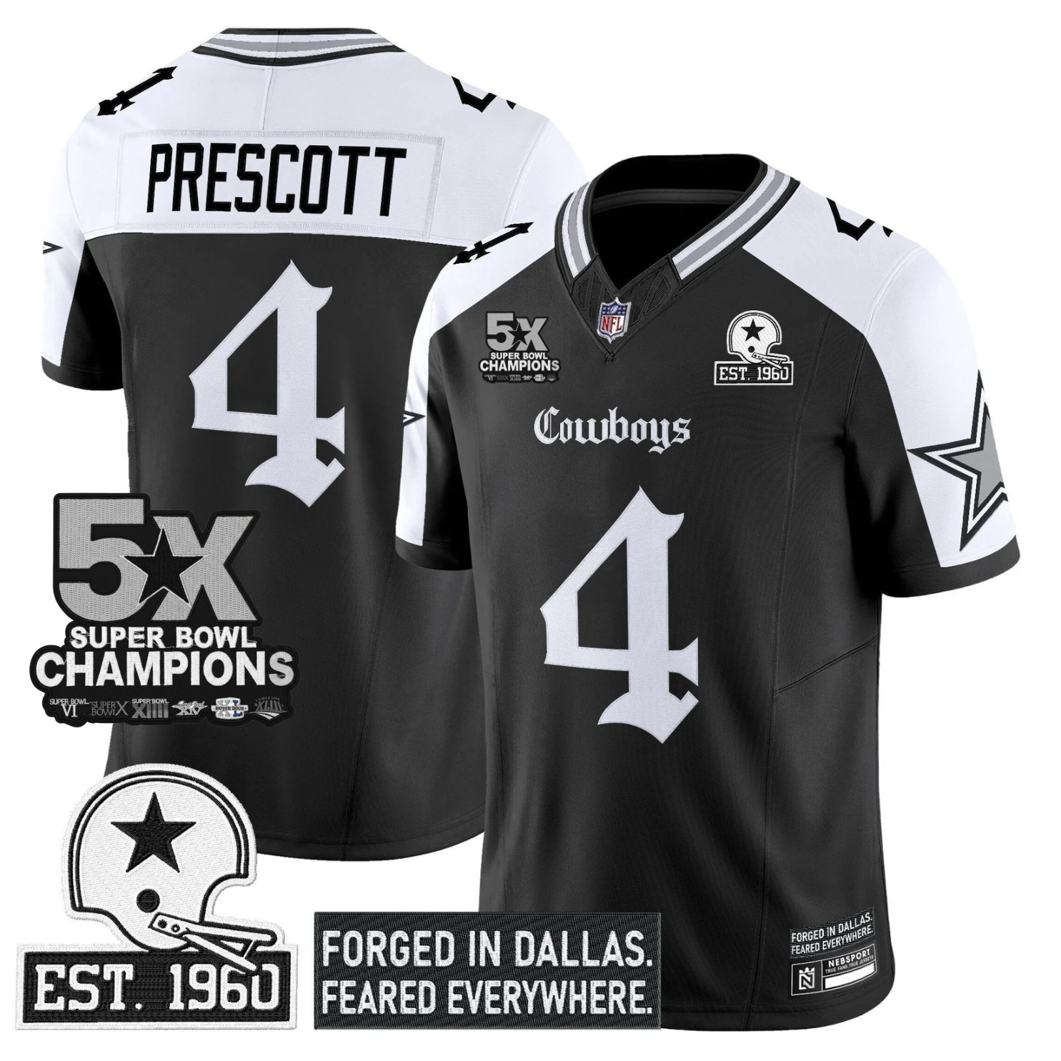 Dallas Cowboys Dak Prescott 'Gothic Lone Star Edition' 5x Champions Patch Vapor Limited Jersey - All Stitched - Alternate