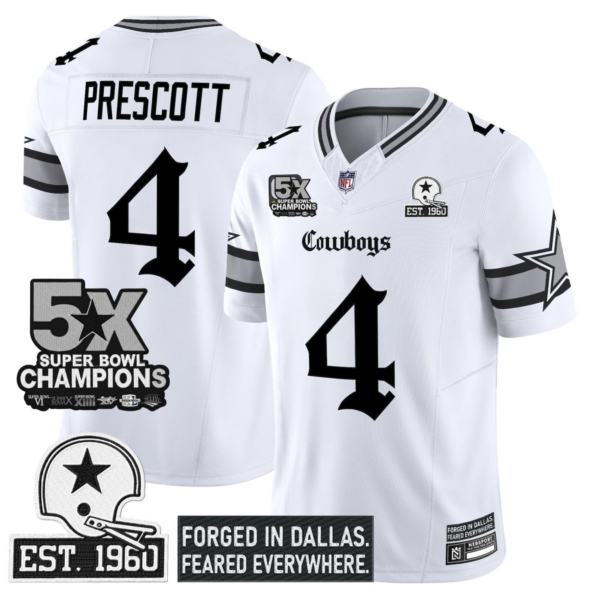 Dallas Cowboys Dak Prescott 'Gothic Lone Star Edition' 5x Champions Patch Vapor Limited Jersey - All Stitched - White