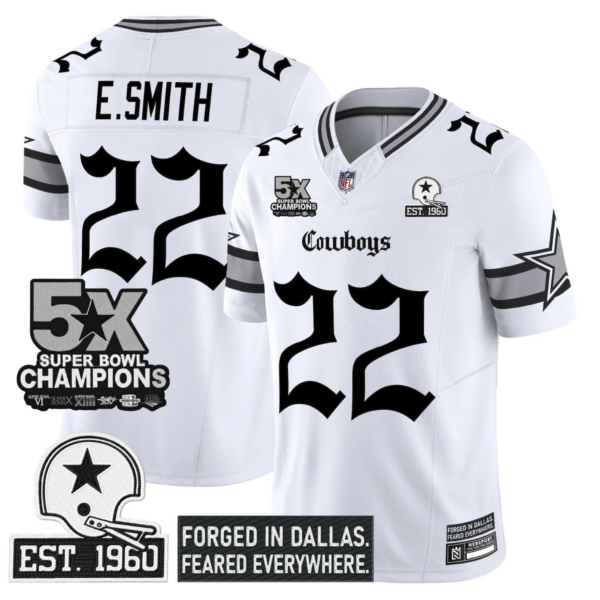 Dallas Cowboys Emmitt Smith 'Gothic Lone Star Edition' 5x Champions Patch Vapor Limited Jersey - All Stitched - White