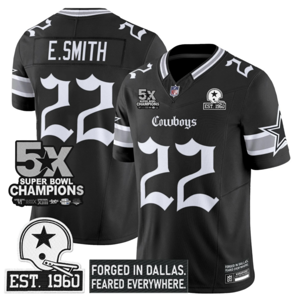 Dallas Cowboys Emmitt Smith 'Gothic Lone Star Edition' 5x Champions Patch Vapor Limited Jersey - All Stitched - Black