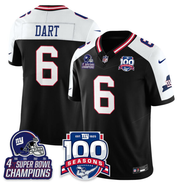 New York Giants Jaxson Dart 100th Season 4-Time Champions Vapor Limited Jersey - All Stitched - Black Alternate
