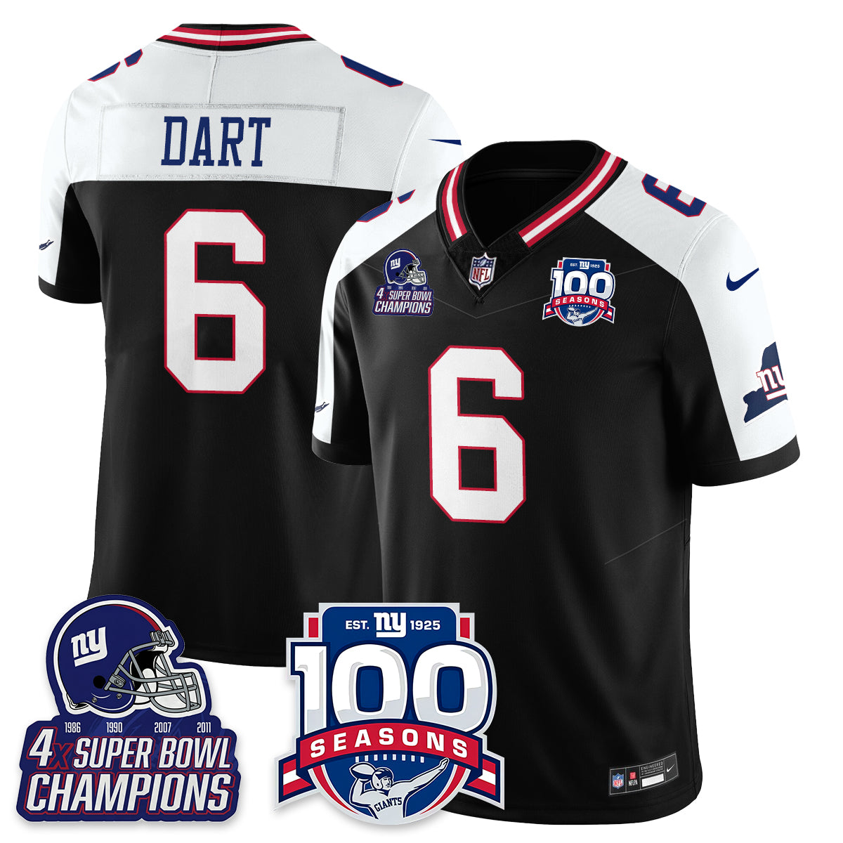 New York Giants Jaxson Dart 100th Season 4-Time Champions Vapor Limited Jersey - All Stitched - Black Alternate