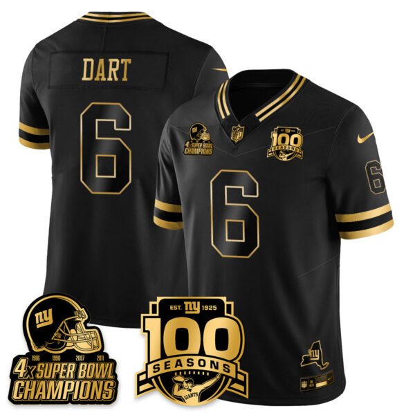 New York Giants Jaxson Dart 100th Season 4-Time Champions Vapor Limited Jersey - All Stitched - Black Gold