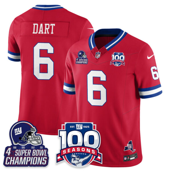 New York Giants Jaxson Dart 100th Season 4-Time Champions Vapor Limited Jersey - All Stitched - Red