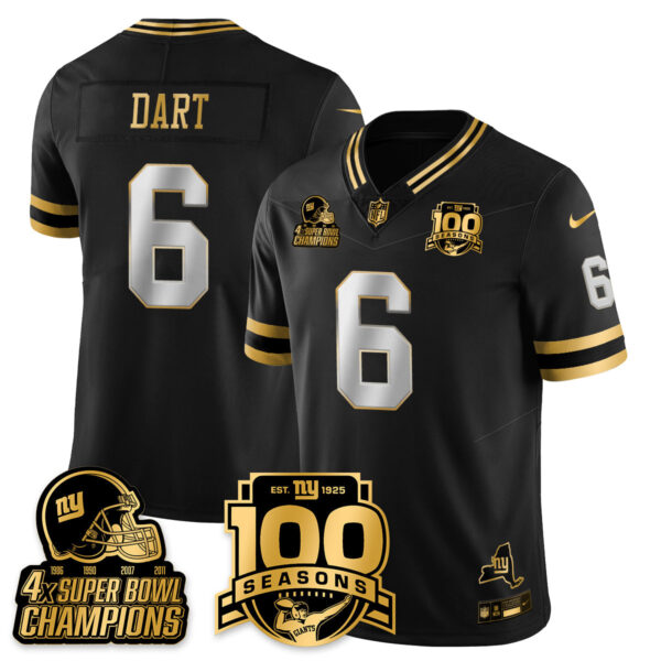 New York Giants Jaxson Dart 100th Season 4-Time Champions Vapor Limited Jersey - All Stitched - Black Limited