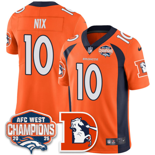 Denver Broncos Bo Nix 2025 AFC West Division Champions Vapor Limited Jersey - All Stitched - Orange