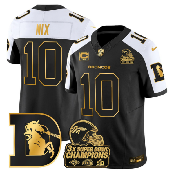Denver Broncos Bo Nix Throwback 3-Times Champions Patch Vapor Limited Jersey - All Stitched - Gold Alternate