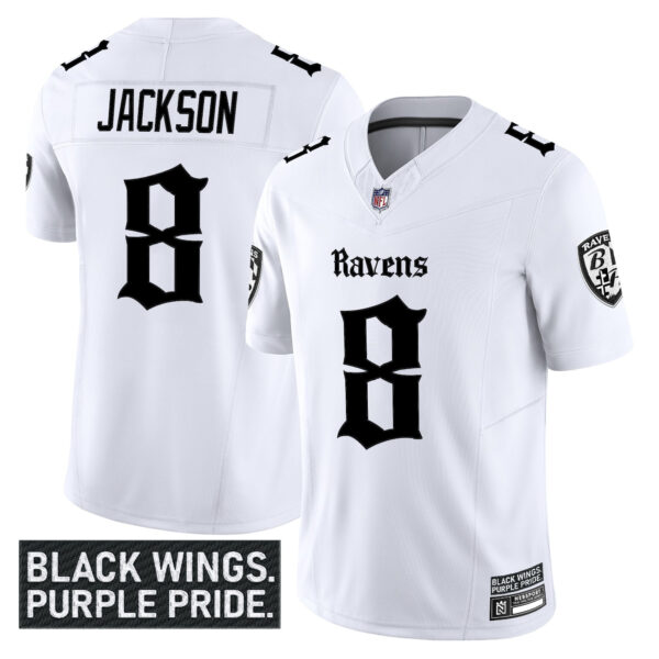Baltimore Ravens Lamar Jackson 'Gothic Nevermore Edition' Vapor Limited Jersey - All Stitched - White