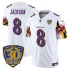 Baltimore Ravens Lamar Jackson 'Maryland Flag Edition' 30th Anniversary Patch Vapor Limited Jersey - All Stitched - White