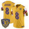 Baltimore Ravens Lamar Jackson 'Maryland Flag Edition' 30th Anniversary Patch Vapor Limited Jersey - All Stitched - Gold