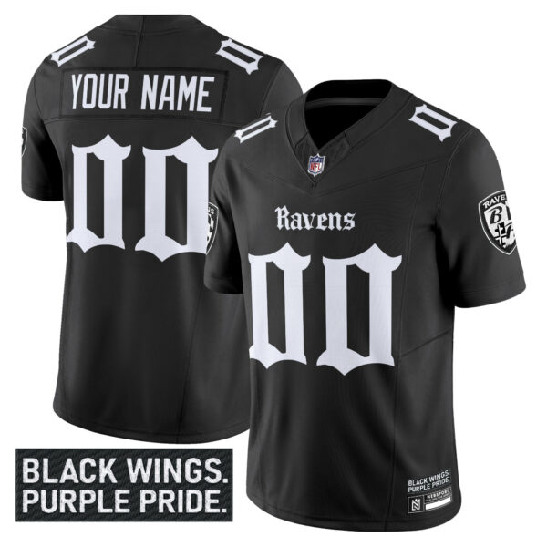 Baltimore Ravens 'Gothic Nevermore Edition' Vapor Limited Custom Jersey - All Stitched - Black