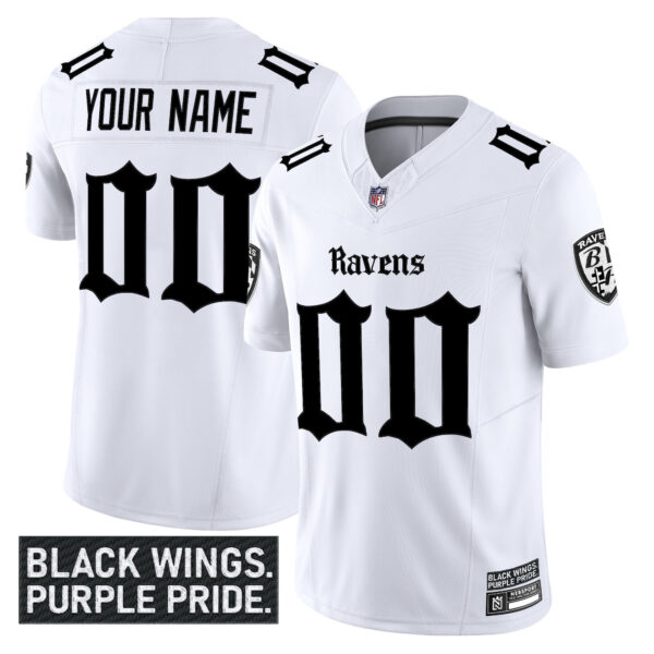 Baltimore Ravens 'Gothic Nevermore Edition' Vapor Limited Custom Jersey - All Stitched - White