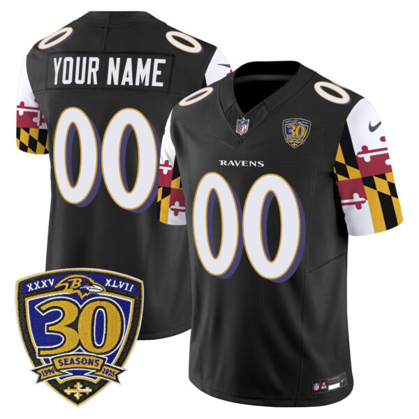 Baltimore Ravens 'Maryland Flag Edition' 30th Anniversary Patch Vapor Limited Custom Jersey - All Stitched - Black