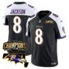 Baltimore Ravens Lamar Jackson 2023 AFC North Champions Maryland Patch Vapor Limited Jersey - All Stitched - Black Alternate