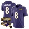 Baltimore Ravens Lamar Jackson 2023 AFC North Champions Maryland Patch Vapor Limited Jersey - All Stitched - Purple