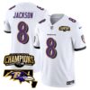 Baltimore Ravens Lamar Jackson 2023 AFC North Champions Maryland Patch Vapor Limited Jersey - All Stitched - White