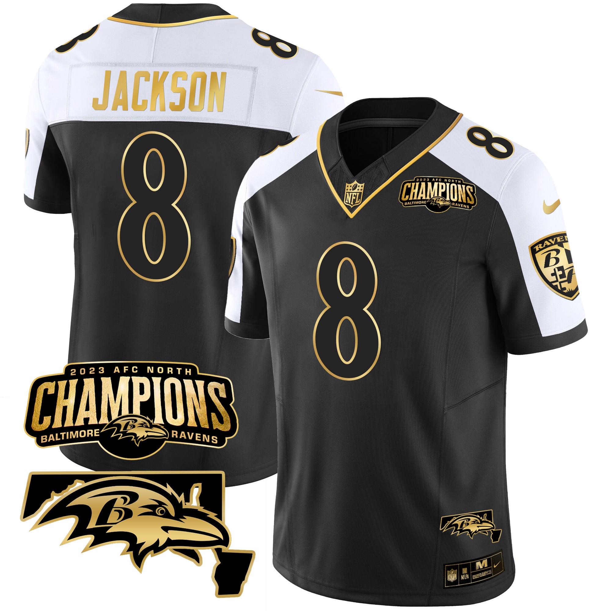 Baltimore Ravens Lamar Jackson 2023 AFC North Champions Maryland Patch Vapor Limited Jersey - All Stitched - Alternate